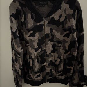 Barefoot Dreams Woman’s Zip Up Camouflage Sweater - Black and Gray